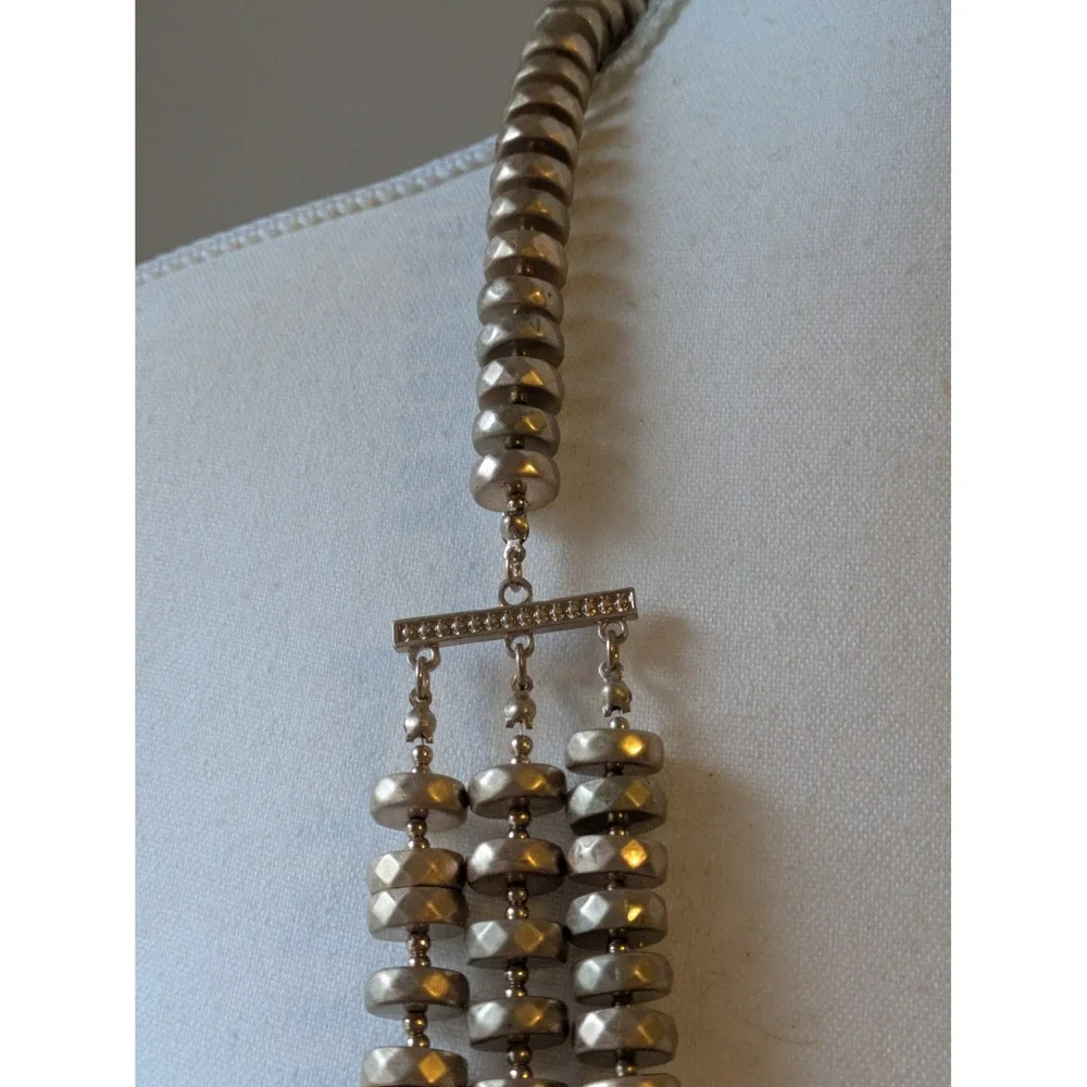 Chicos Multi Strand Statement Necklace In Matte Gold Tone Chunky Round Discs 26